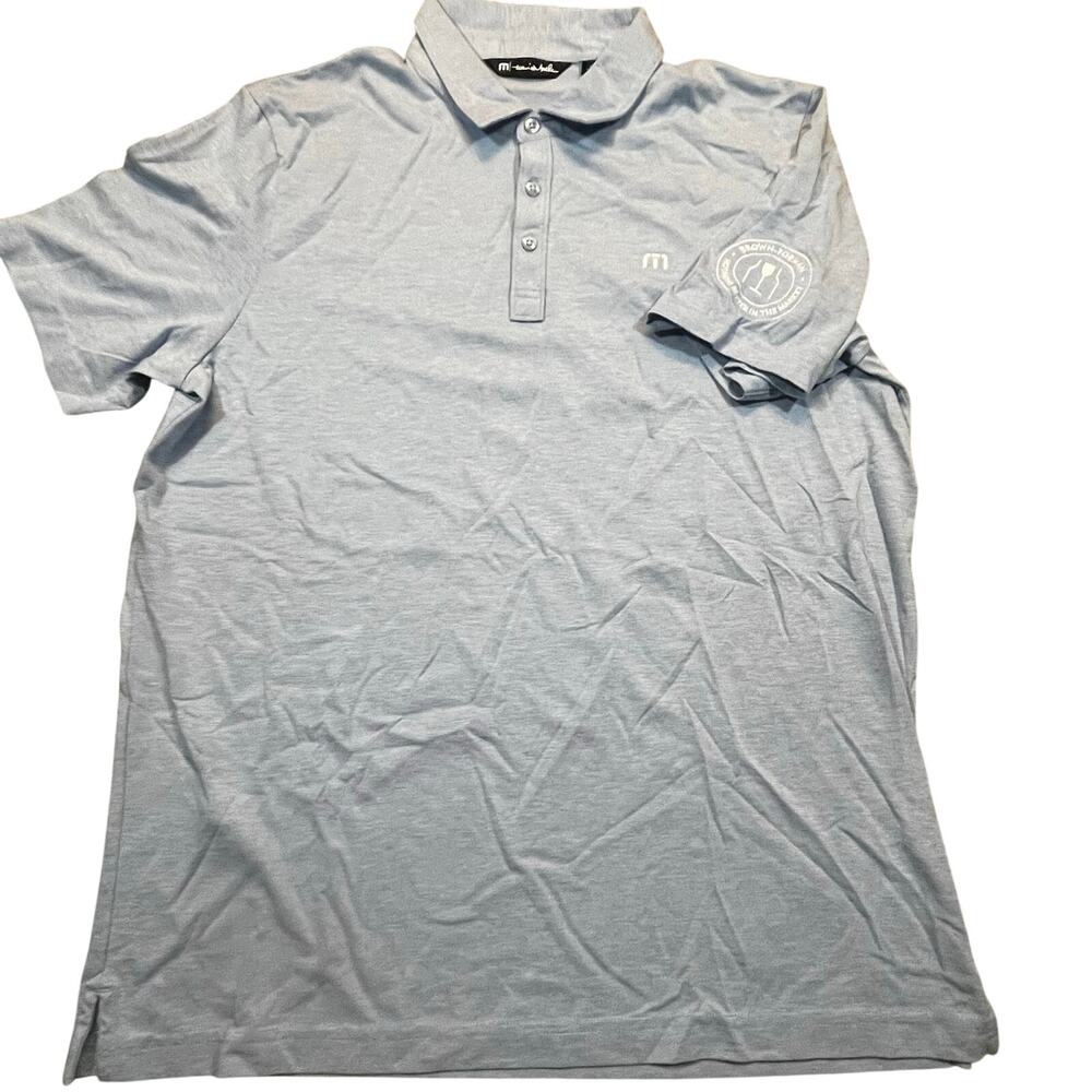 TravisMathew Polo Shirt XL Blue Brewery Logo Golf Casual Short Sleeve